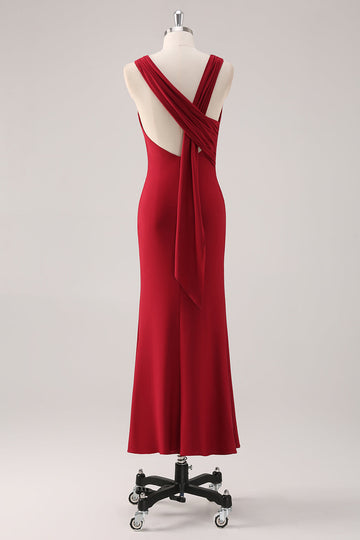 Bordowa syrenka satynowa sukienka wizytowa